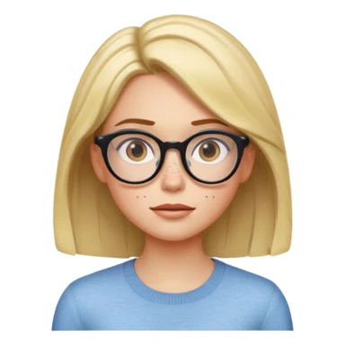 Emoji-style character illustration, inspired by expressive Pixar-style emotions. A slim female character with light skin and visible freckles, strong and confident facial expression. hair, stylish, medium length, glasses ,facial expressiveness inspired by the character Envy from Inside Out,  sticker