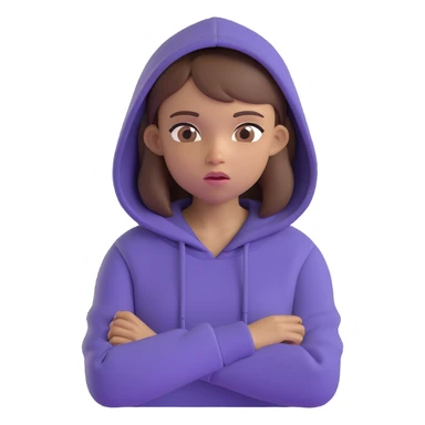 emoji of a girl with brown hair, flesh skin tone, wearing a hoodie, with an expression of trying to understand the class sticker
