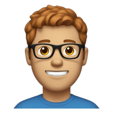 Slightly husky guy with reddish-brown hair and black glasses in a blue t shirt  sticker