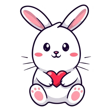 white bunny holding a big heart with sparkling eyes sticker