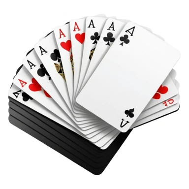 Minimalistic flat vector icon, iOS style, thin black contour on white background. Deck of abstract cards fanned out, each with simple symbols. Clean, no text, no shadows sticker