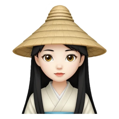 ancient japanese girl with conical hat, white sticker