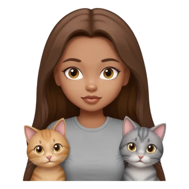 a pretty bratz dusky girl with long brown hair with four cats nd wearing a grey tshirt sticker
