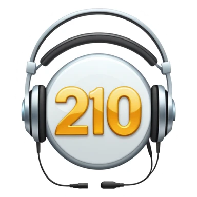 Music playlist badge with large "2010" number in the center, with headphones sticker