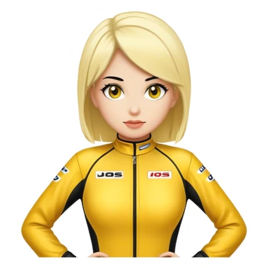 black hair blond skin woman in yelloracing suit sticker