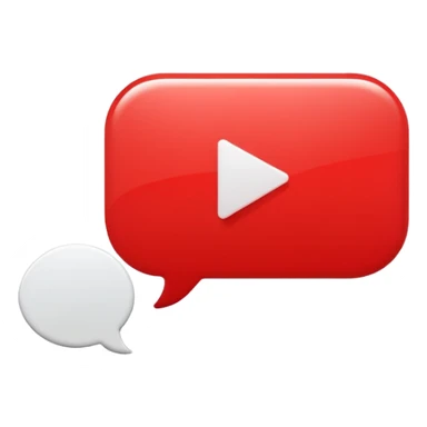 Minimal design featuring a red speech bubble that contains a white play button. On a white background, no text. Suggests intelligent conversation about video content. Clean, modern and tech-oriented sticker