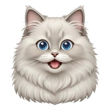 cinematic-adorable-big-eyed-fluffy-grey ragdoll-cat-portrait-emoji,-head-tilted-playfully-with-a-cute,-yawn,-white and grey fur,-simplified-yet-irresistibly-cute-features, blue eyes sticker