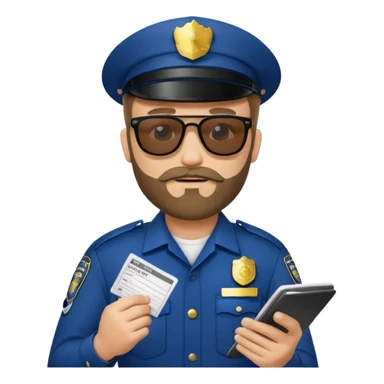 Police writing ticket with sunglasses on, bearded sticker