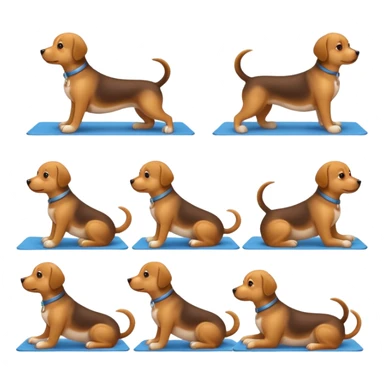 craeate me a series of emojis for those excersises (dog). I want seperate emojis for each excersise

Nose
Sit
Lay down
Spin
Focus
Drop
Walk next to me sticker