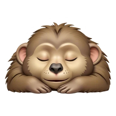 Meme-Worthy Cute Sleeping Baboon Portrait Emoji, Head resting peacefully with a contented smile, showcasing a robust build and a luxuriously soft Fur of earthy browns, eyes shut in a serene, restful nap, Simplified yet hilariously adorable features, highly detailed, glowing with a soft, drowsy light, high shine, relaxed and utterly lovable, stylized with an air of playful laziness, bright and heartwarming, soft glowing outline, capturing the essence of a comically sleepy baboon, so meme-worthy it feels like it could instantly become the next viral sensation of adorable slumber! sticker