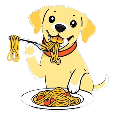 Labrador che mangia un piatto di pasta sticker
