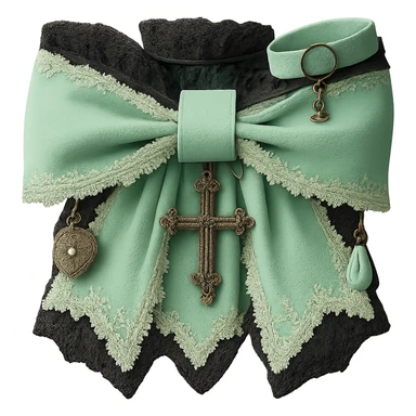 Make the gothic bow and accessories pastel green, keep lace and velvet details, photorealistic style, keep background transparent. sticker