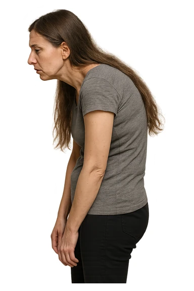 fai immagine identica ma di una donna con capelli lunghi, iperrealistico 4k, postura storta con spina dorsale storta sticker