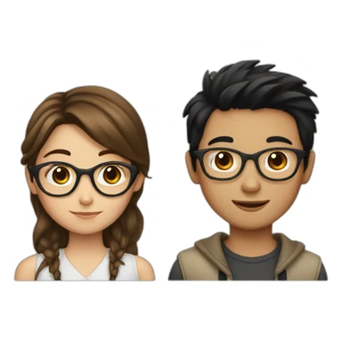 Girl with brown hair, glasses and a boy with black hair without glasses sticker