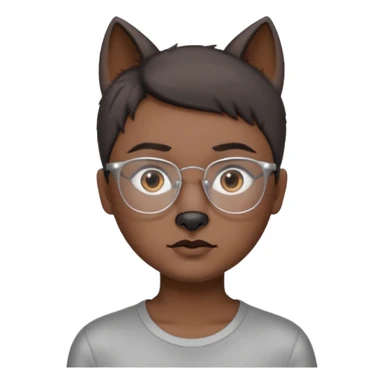 personagem com Wolf cut curto, cabelo castanho escuro, olho castanho escuro, sombrancelha castanho escuro, óculos sem aro prata. sticker