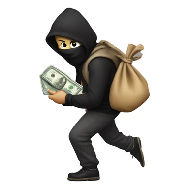 Robber tip toeing away while holding a bag of money over his shoulders  sticker