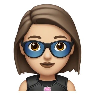 White girl with brown hair, slightly Asian looking. Riding on a blue Harley Davidson Road Glide with pink lenses glasses sticker