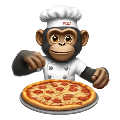 Chimp chef making a pizza sticker