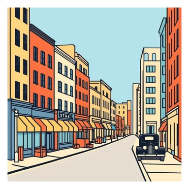 retro 1930s city street scene with anthropomorphised animals in t-shirts and shorts walking, black and white sticker