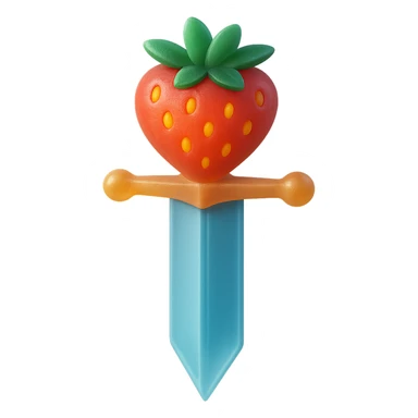 Make this sword with a strawberry hilt look more 3D with depth and shading, keeping it playful and vibrant, with no background. sticker