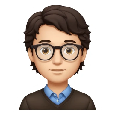 Boy with dark brown wavy hair and clean glasses  sticker