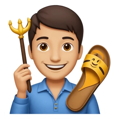 Smile, emoji, holding a chappal sticker