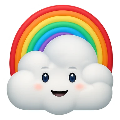 Add a bright, colorful rainbow arcing over the cloud in a Disney style, Apple emoji style. Keep the background transparent. sticker
