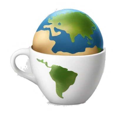 A small white coffee cup with a larger Earth inside, symbolizing global conversation sticker
