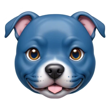 Cinematic Cute Blue Staffordshire Bull Terrier Portrait Emoji, Head tilted playfully and inquisitively, featuring a glossy blue Fur with a healthy sheen, round, sparkling dark eyes filled with curiosity, Simplified yet irresistibly adorable features, highly detailed, glowing with a warm, friendly glow, high shine, affectionate and spirited, stylized with a touch of whimsy, bright and endearing, soft glowing outline, capturing the essence of a mischievous yet loving pup, so playful it feels like it could bound out of the screen and into your arms! sticker