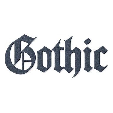 the word 'Gothic' in ornate gothic calligraphy, paper craft style sticker