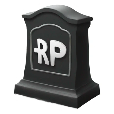 a black grave with the letters RIP on a silver  sticker