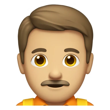 A male with brown short hair, British skin, a brown moustache, wearing an orange shirt and a large yellow tie. sticker