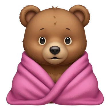 cuddly bear with a pink blanket wrapped around him sticker