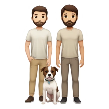 white male with dark brown hair and a lightly scruffy beard standing alongside a white pitbull sticker