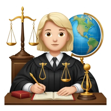 Create emojis representing:

A lawyer (legal profession symbol)

Scales of justice

Pen and paper (court documentation)

Globe (international cases)

Shield (rights protection)

Document (court ruling)

Speech bubble (negotiations/discussions)

Figure in judge's robe sticker