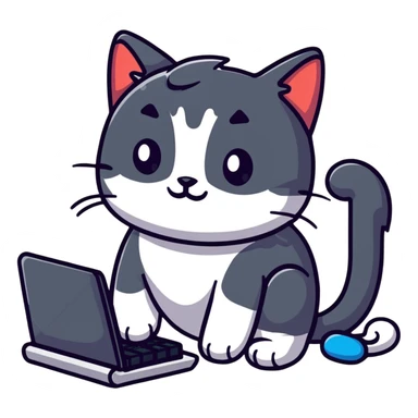 playful cat laying on computer keyboard sticker