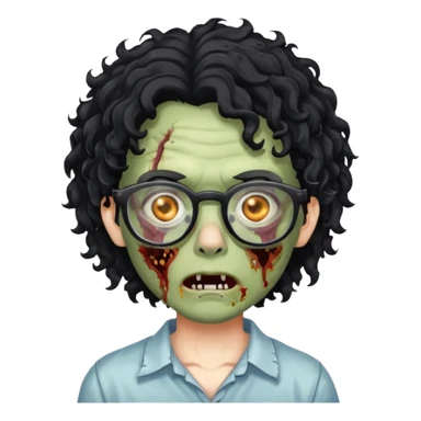 glasses zombie with black curly hair sticker