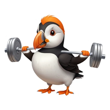 Puffin on the beach lifting weights sticker