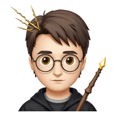 Harry Potter with glasses, lightning scar, and wand sticker