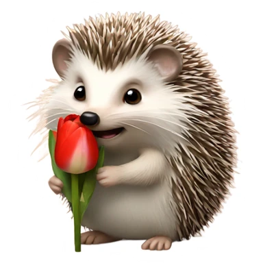 A hedgehog holding a tulip flower  sticker