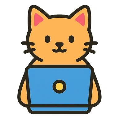 colored icon of a cat working on a laptop sticker