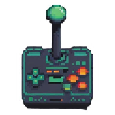 A retro Atari-style joystick controller in 8-bit pixel art sticker