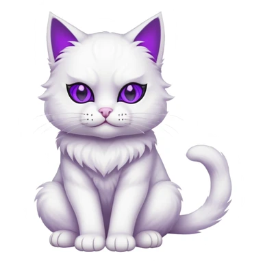 white cat full body sitting with a mask and purple eyes sticker