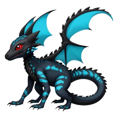 Rare realistic exotic edgy dark gothic gloomy spooky black and red/blue/cyan epic pretty beautiful handsome gorgeous aesthetic colorful vibrant Vernid-Trico-species-Fakemon-Salandit-hybrid-creature by LiLaiRa, 4 legs, 1 tail, random markings, (full body) sticker