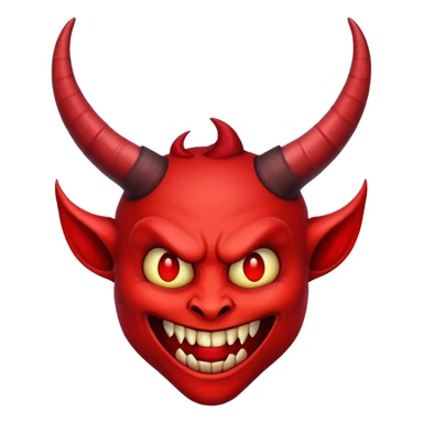 demonic emoji face with red skin, horns, and wicked grin sticker