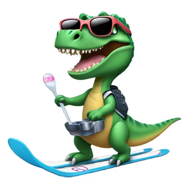 Dino on skis holding a spoon full of sugar and a lighter under it then the Dino needs swirling sunglasses sticker