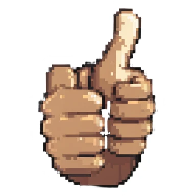 Thumbs up hand with dark skin and light skin highlights, pixelated style sticker