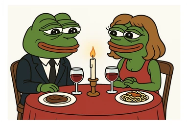create a pepe on couple dinners, white background sticker