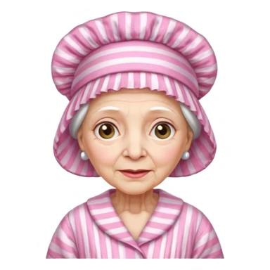 sick old woman with pink striped night gown, pink night bonnet on her head sticker