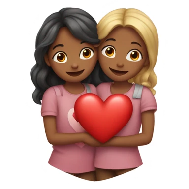 two girls hugging with hearts around them  sticker